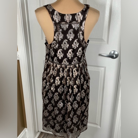 Free People 🖤 Jacquard Sleeveless Mini Dress Black Tan Metallic Studs Womens 10 - Picture 10 of 13